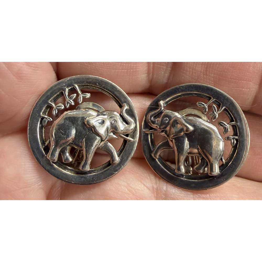 Barry Kieselstein-Cord Sterling Silver Elephant Clip Earrings 925 2007 1"